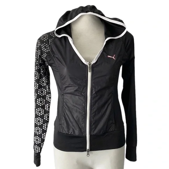 PUMA women’s fitted black white hoodie Zip up - Picture 4 of 15